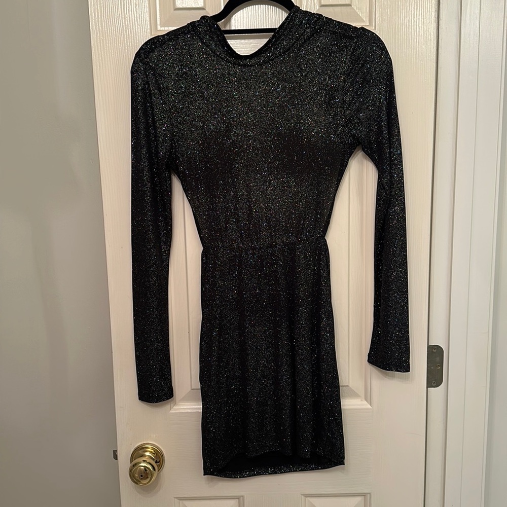 Black sparkly turtleneck, long sleeve dress